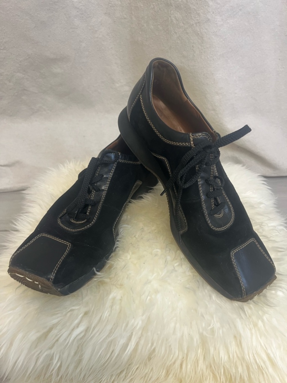 Paul Green Muchen Black Suede & Leather Lace-Up Shoes Sneakers Sz 6.5 City Chic